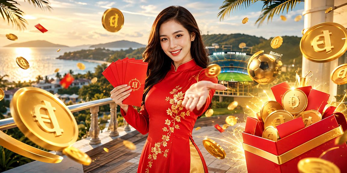 Phụ nữ mặc áo dài tại Phú Quốc mở phong bì đỏ trong không khí lễ hội xổ số